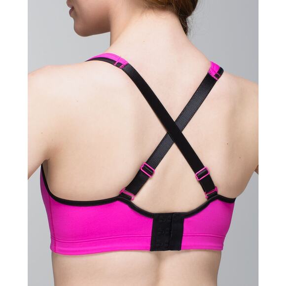Lululemon Hot Pink Raspberry Black Ta Ta Tamer II Sports Bra 38C Convertible - Picture 5 of 8